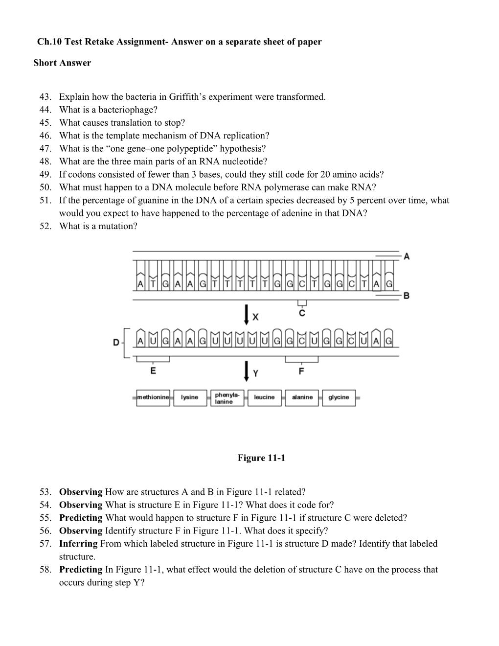 Ch.10 Test Retake Assignment- Answer on a Separate Sheet of Paper