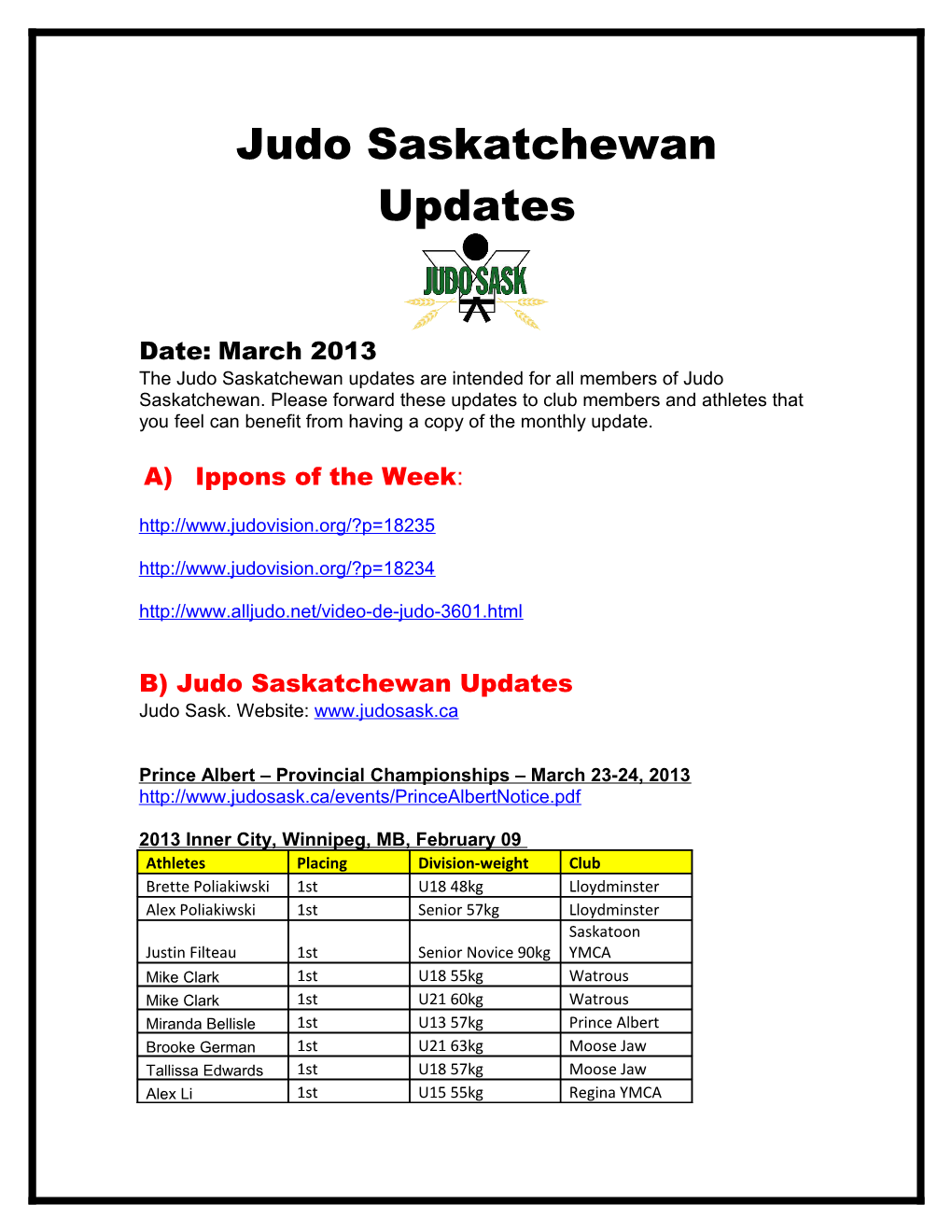 Judo Saskatchewan Weekly Updates s2