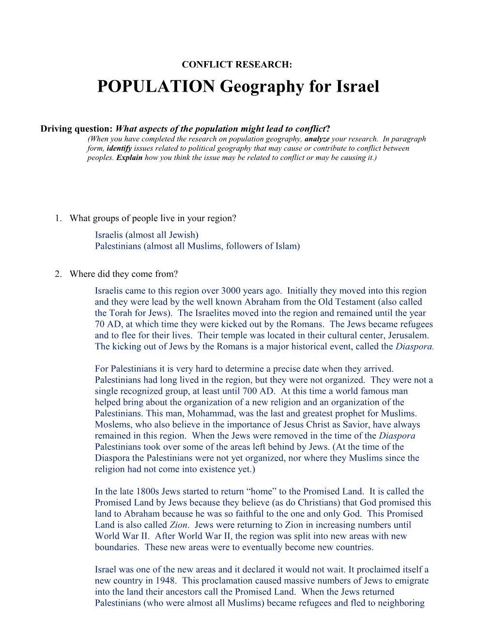 POPULATION Geography for Israel