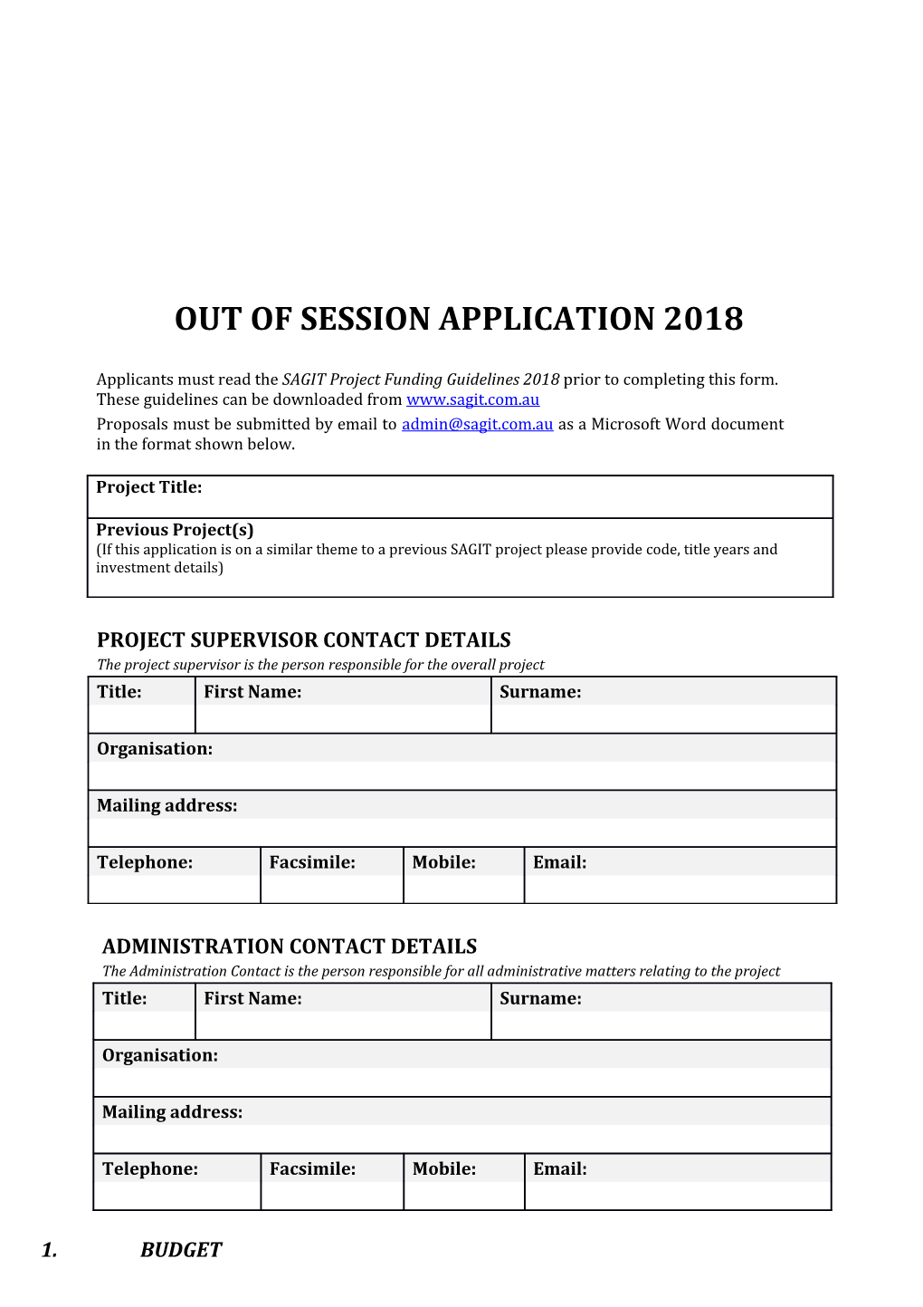 Out of Session Application 2018