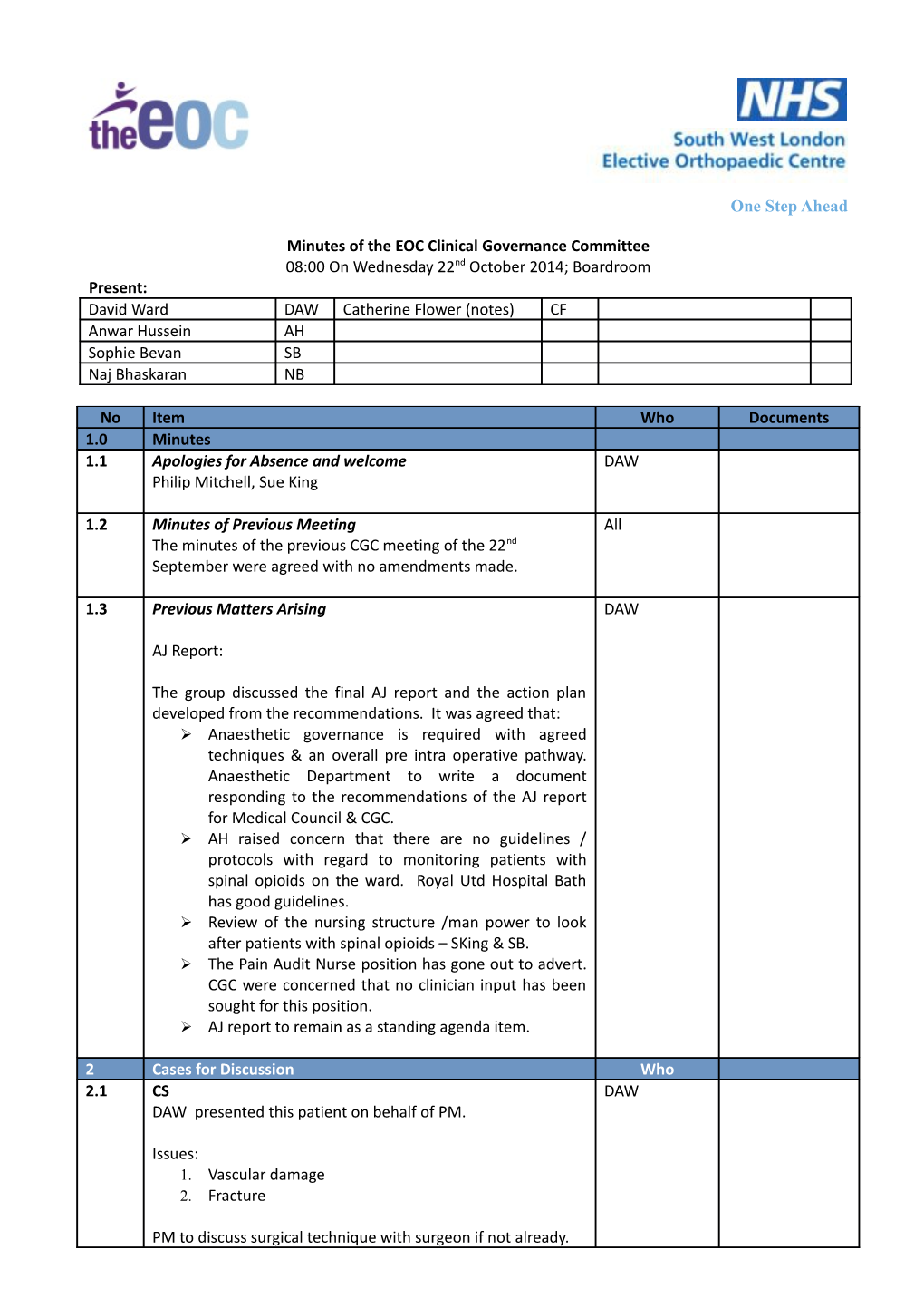 Minutes of the EOC Clinical Governance Committee