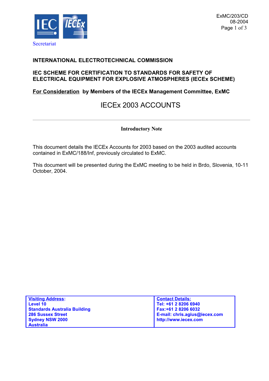 PROPOSED 1999 BUDGET for the Iecex SCHEME