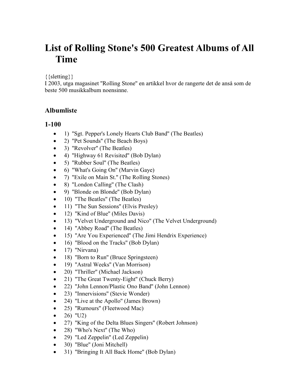 List of Rolling Stone's 500 Greatest Albums of All Time