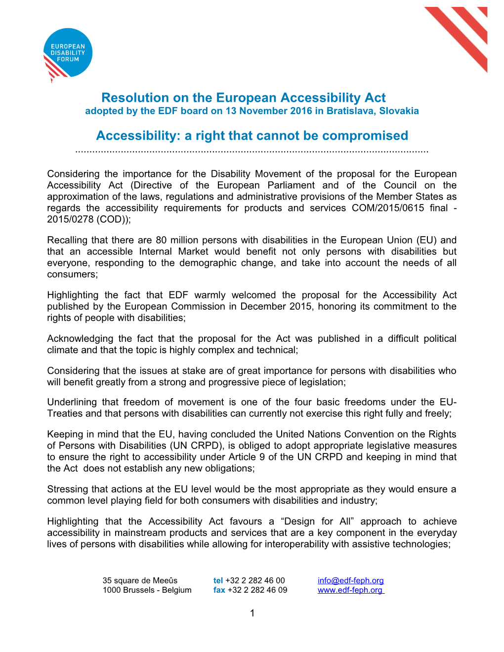 EDF Resolution of the Board on the European Accessibility Act