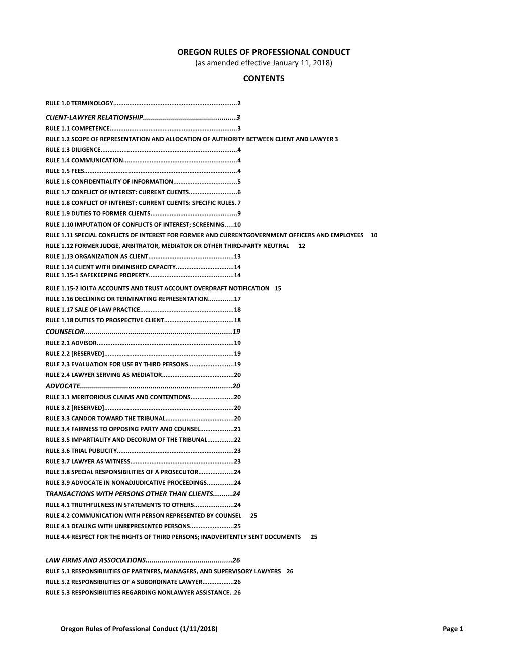 Oregon Rules of Professional Conduct