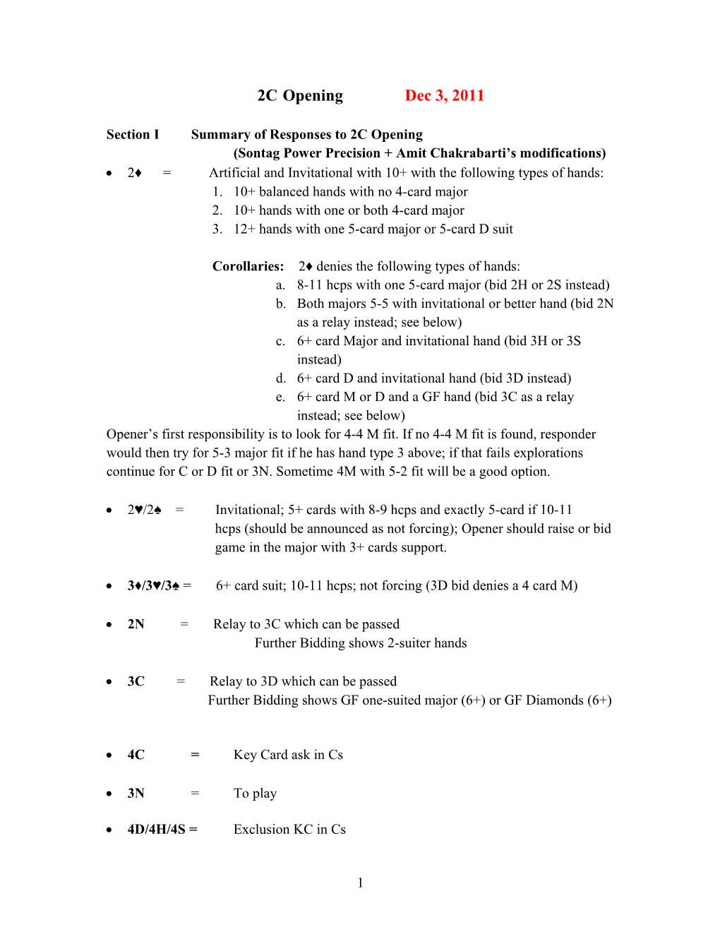 Section I Summary of Responses to 2C Opening