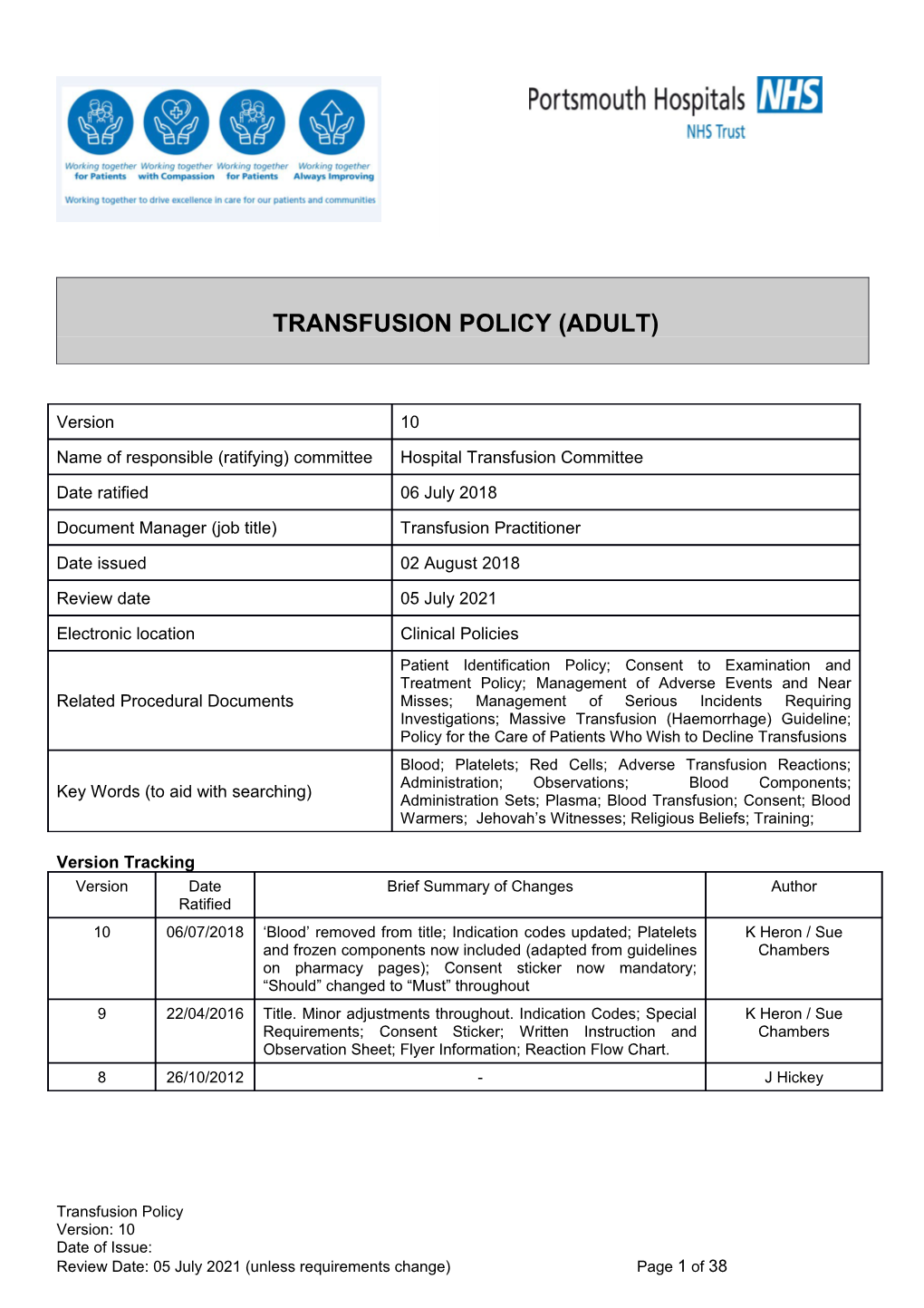 Transfusion Policy (Adult)