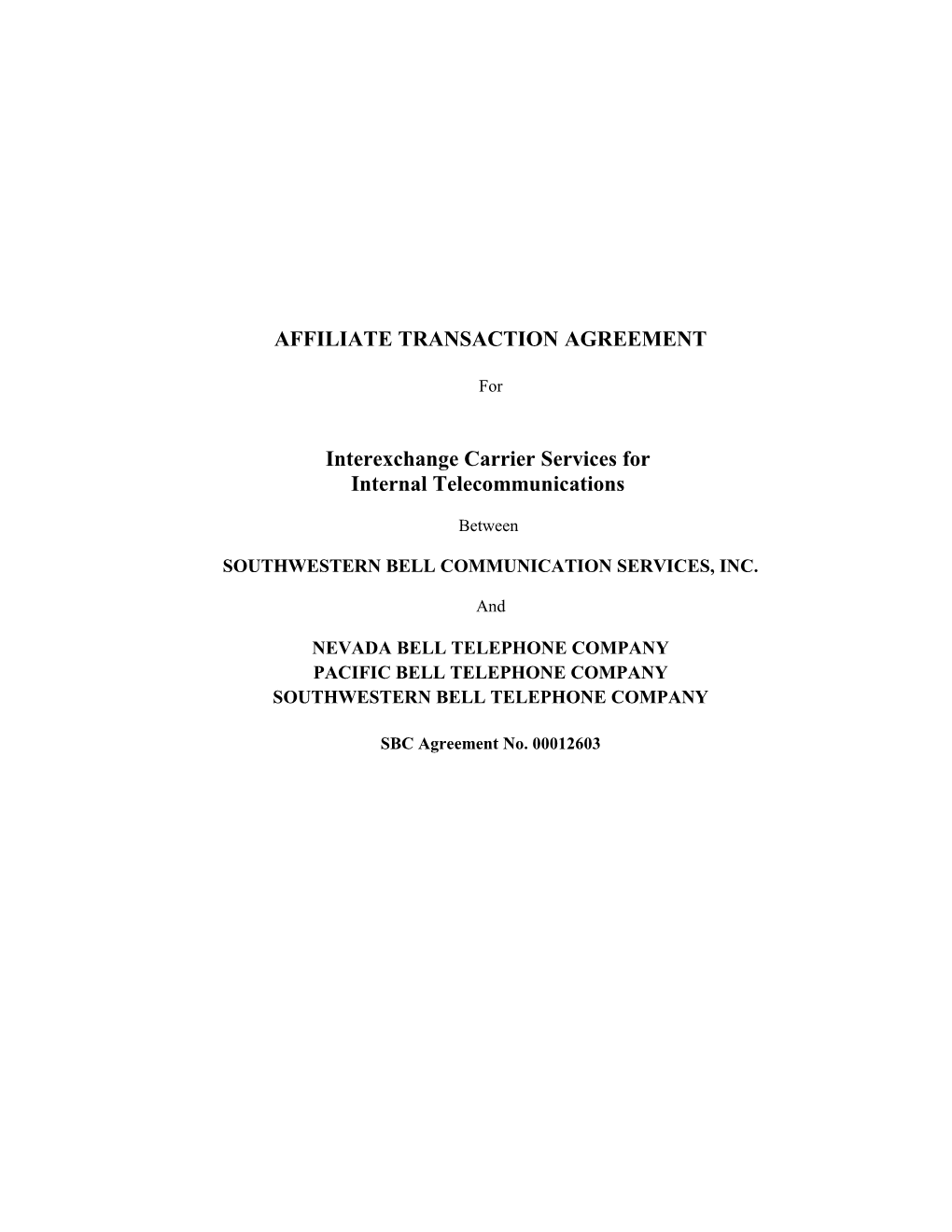Affiliate Transaction Agreement