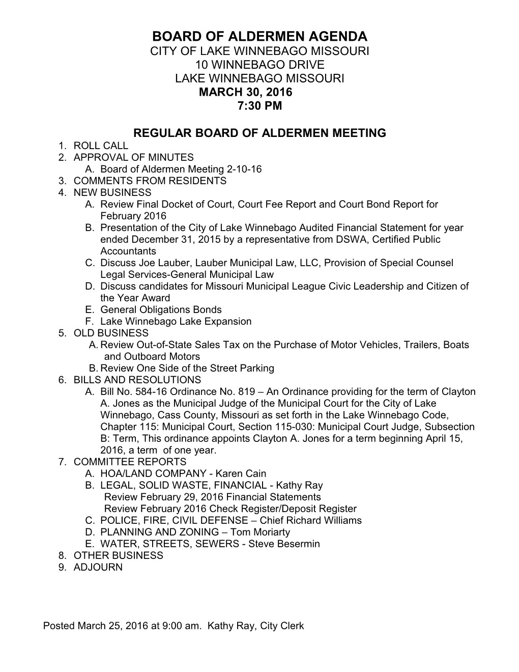 Board of Aldermen Agenda