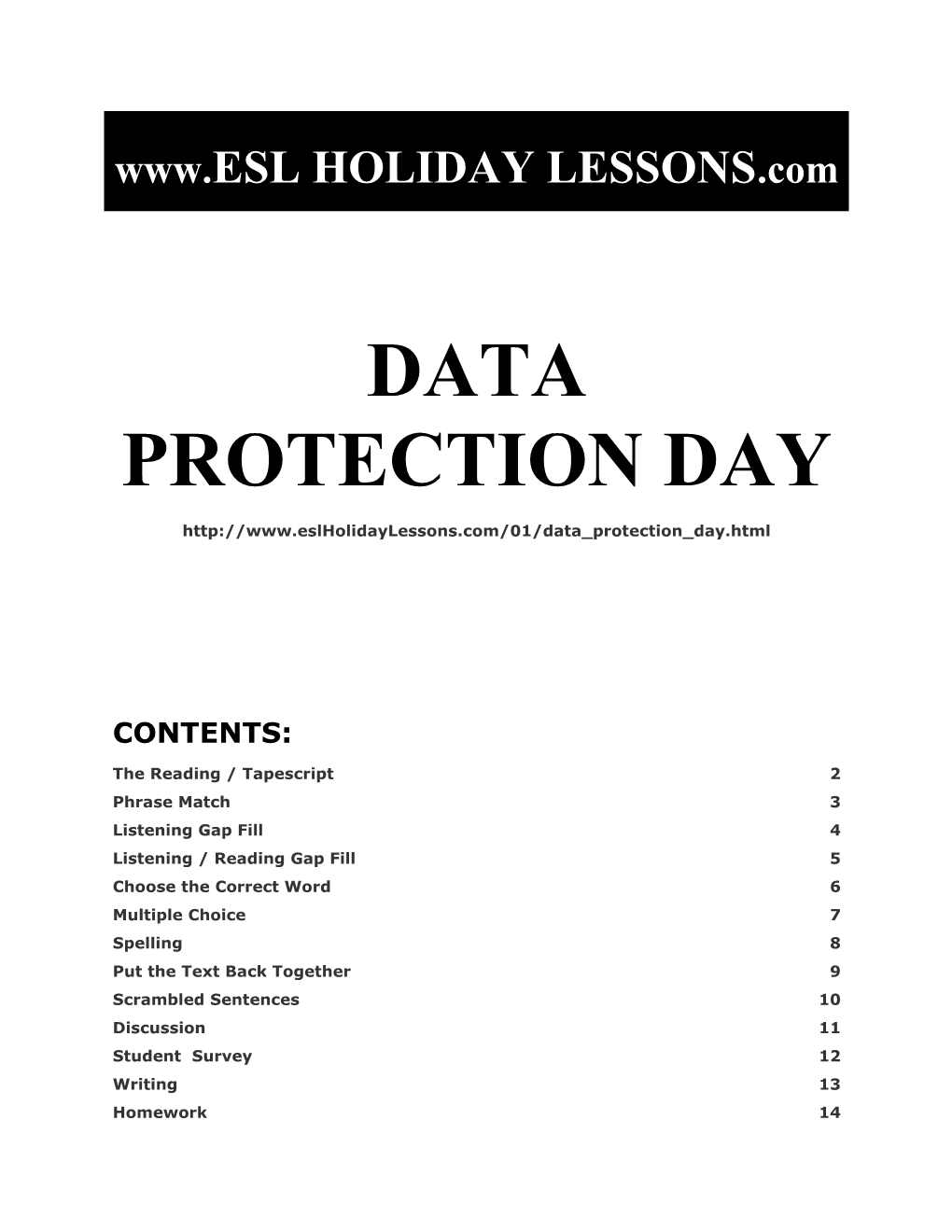 Holiday Lessons - Data Protection Day