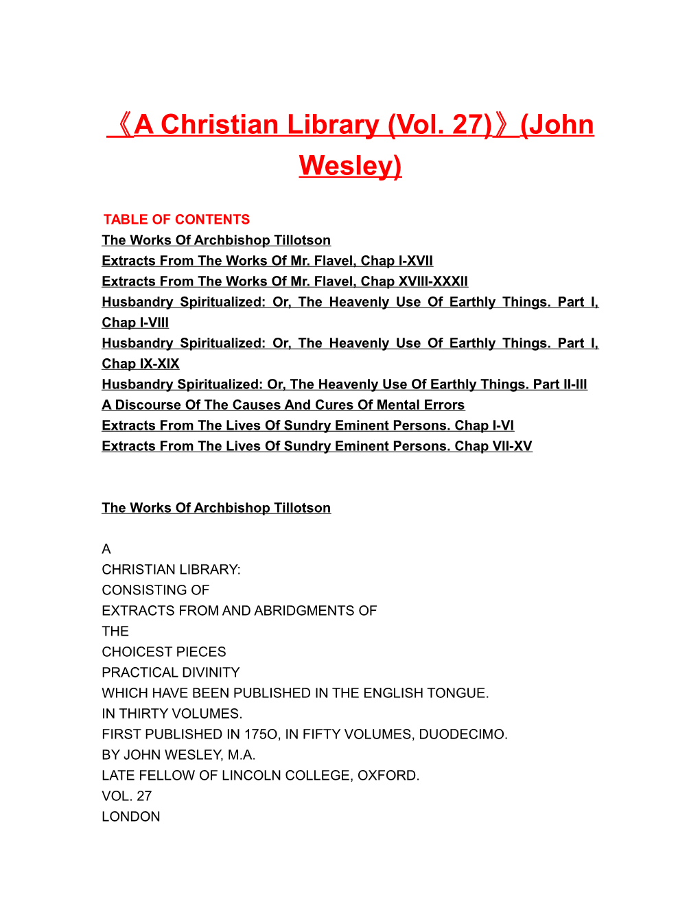 A Christian Library (Vol. 27) (John Wesley)