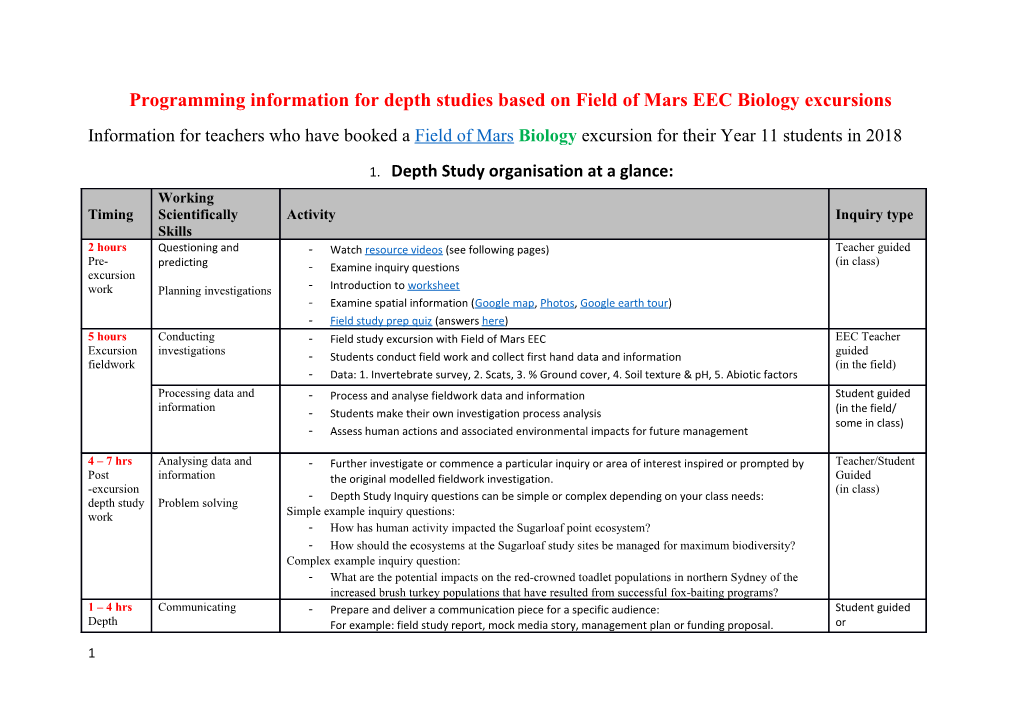 Programming Information for Depth Studies Based on Field of Mars EEC Biology Excursions