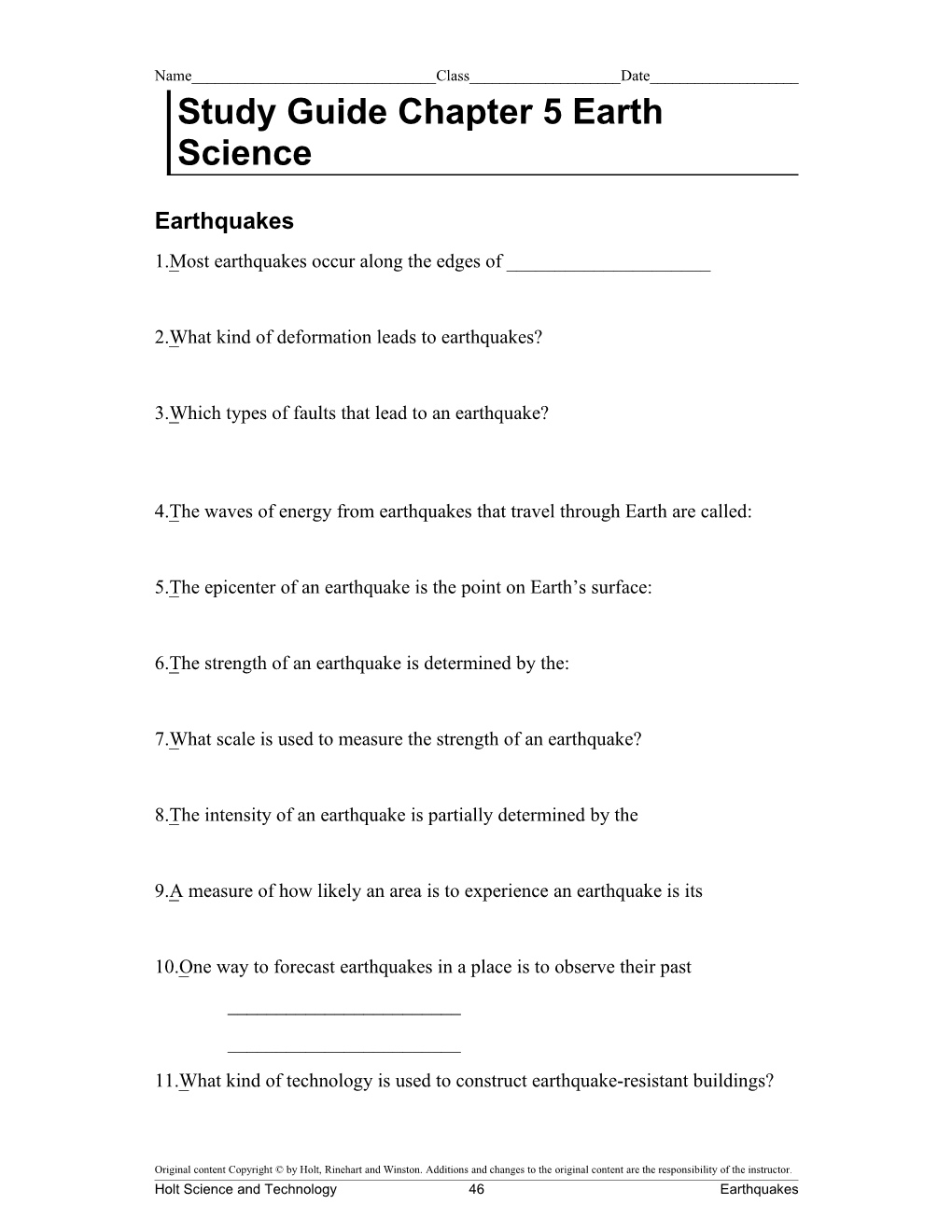 Study Guide Chapter 5 Earth Science