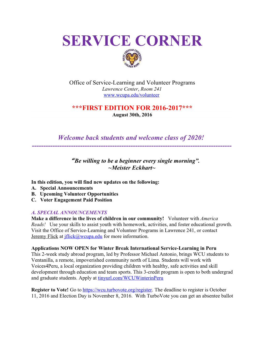 Office of Service-Learning and Volunteer Programs