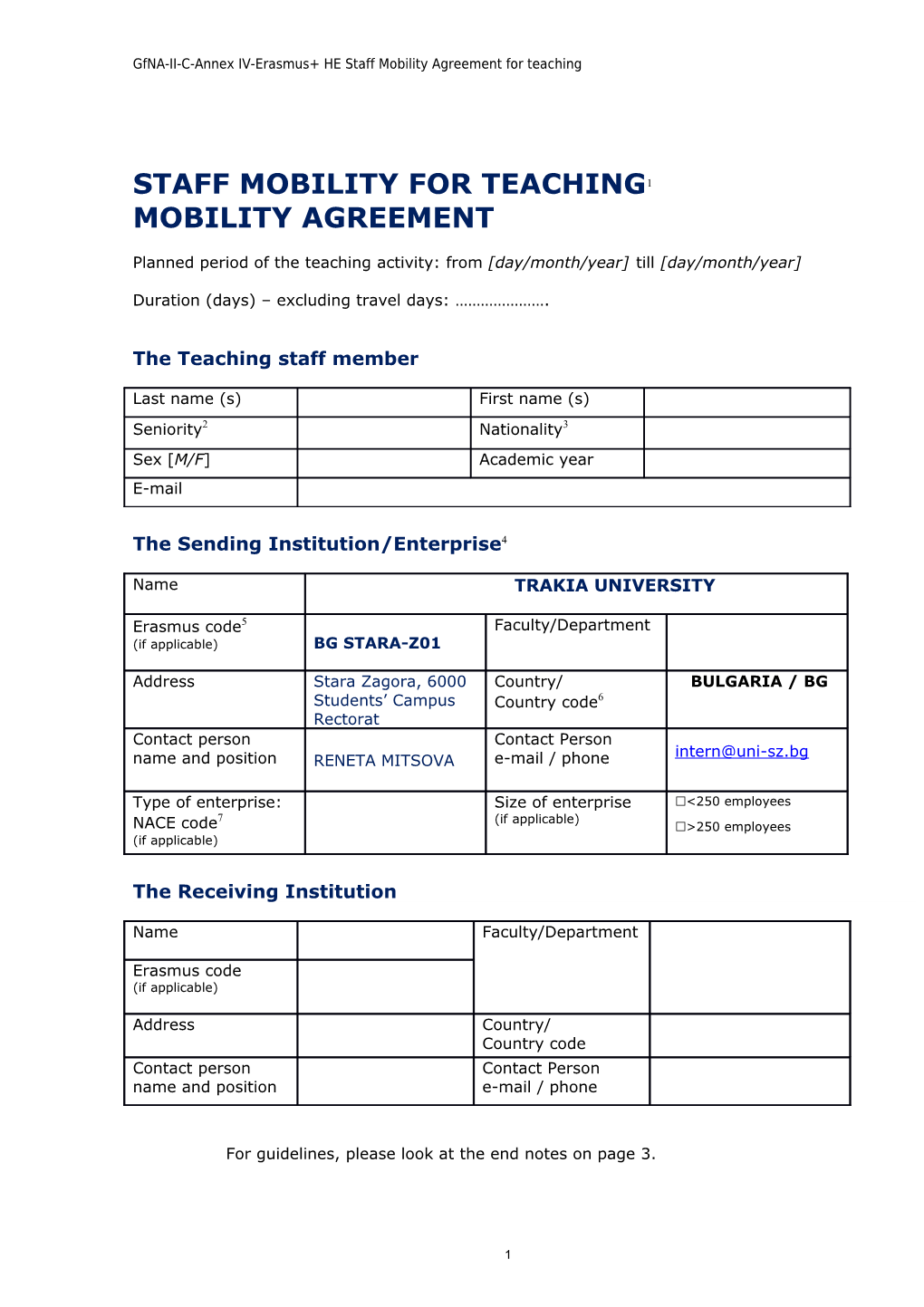 Staff Mobility for Teaching