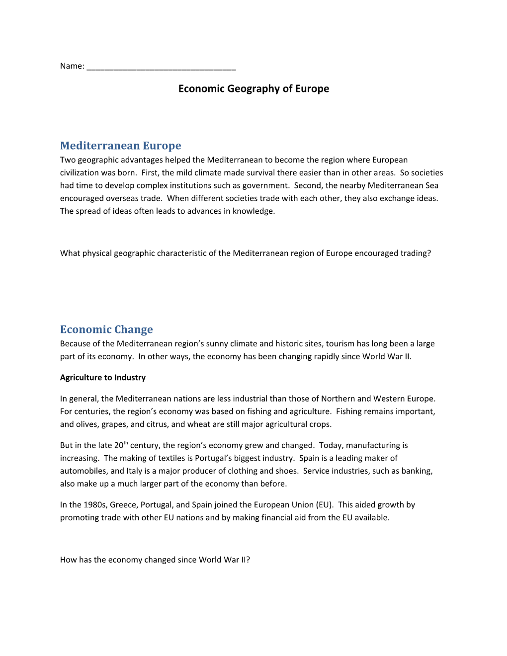 Economic Geography of Europe