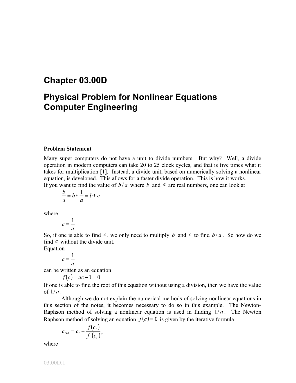 Physical Problem for Nonlinear Equations: Computer Engineering