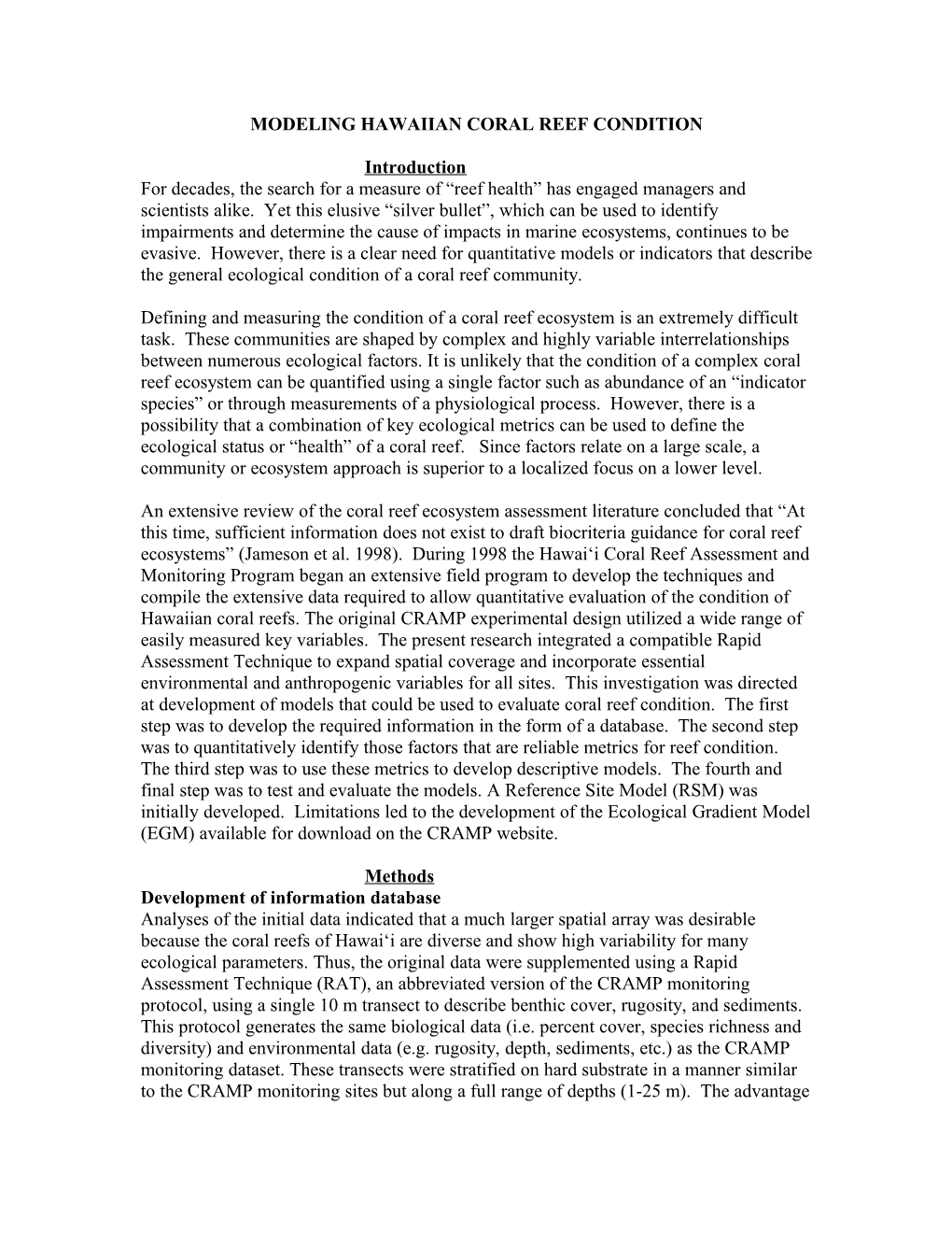 Chapter 6 Modeling Hawaiian Coral Reef Condition