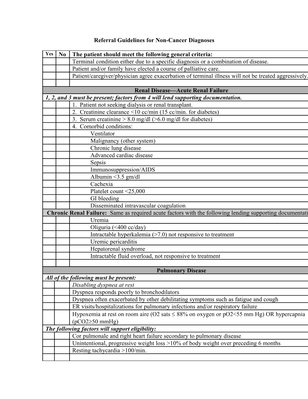 Referral Guidelines for Non-Cancer Diagnoses