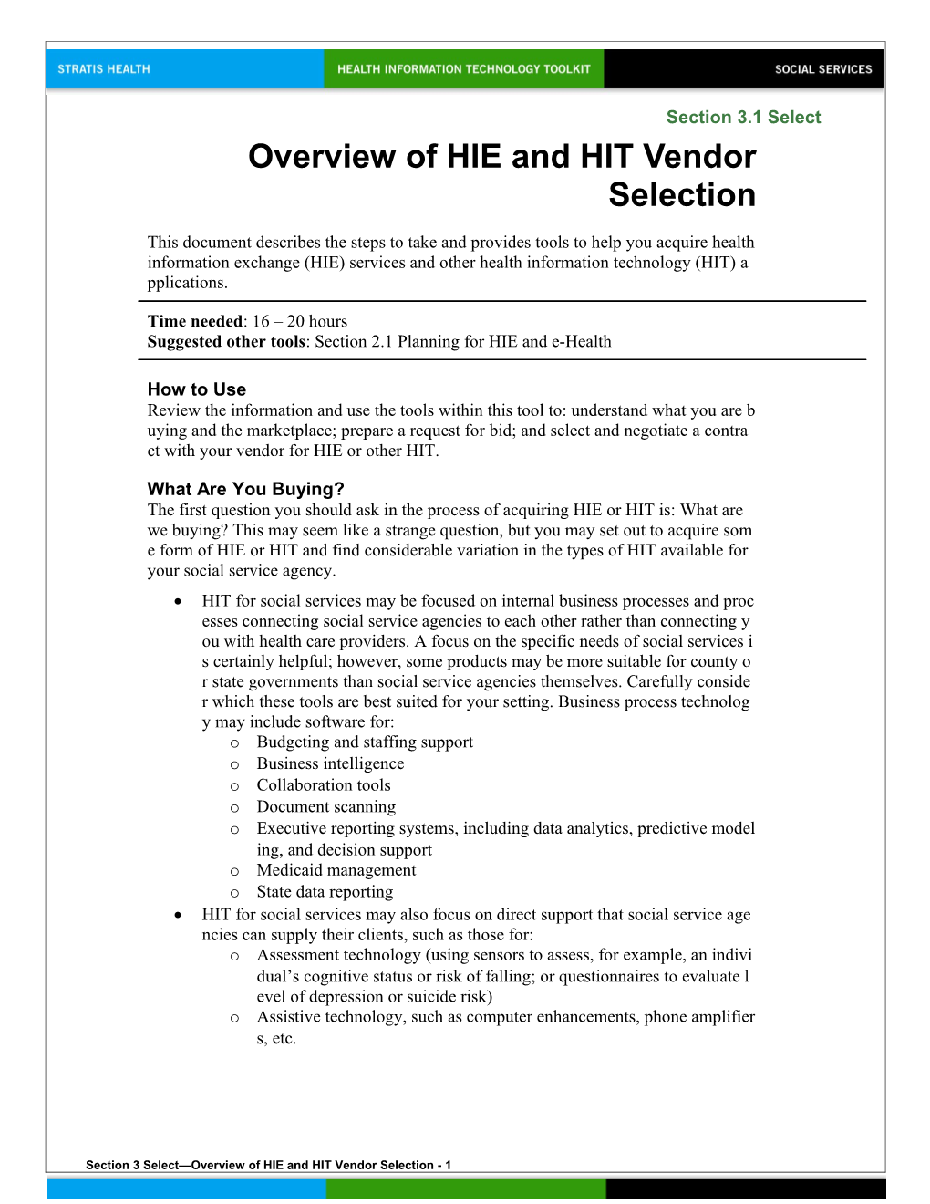 3 Overview of HIE and HIT Vendor Selection