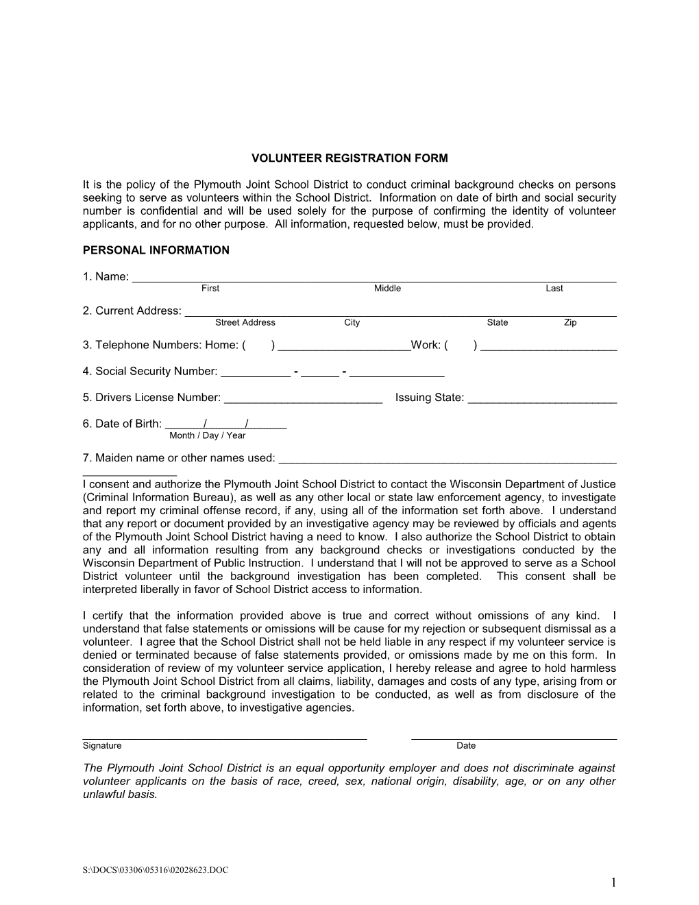 Volunteer Registration Form