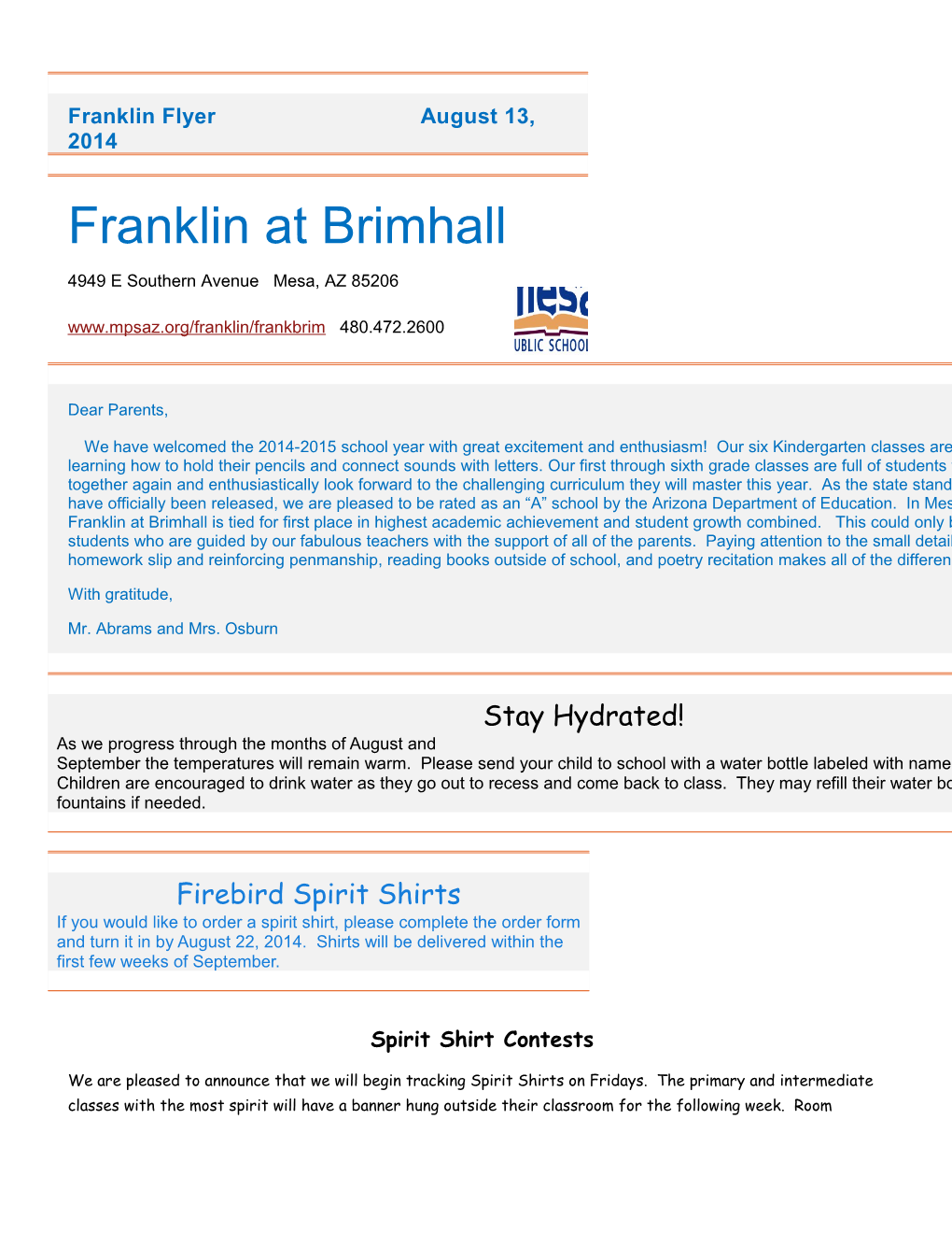 Franklin at Brimhall
