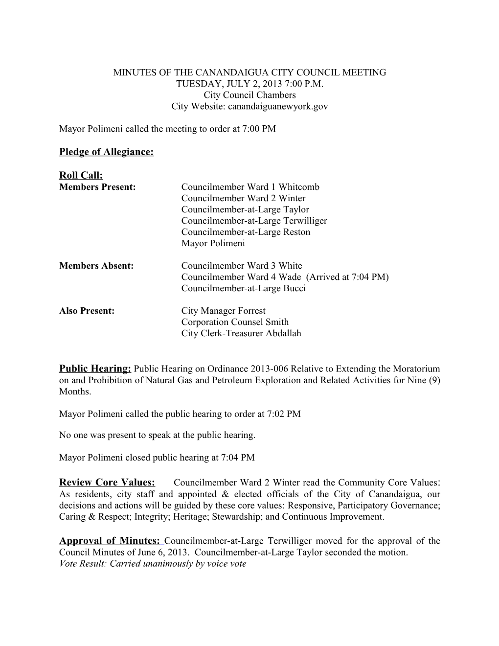 Minutes of the Canandaigua City Council Meeting s1