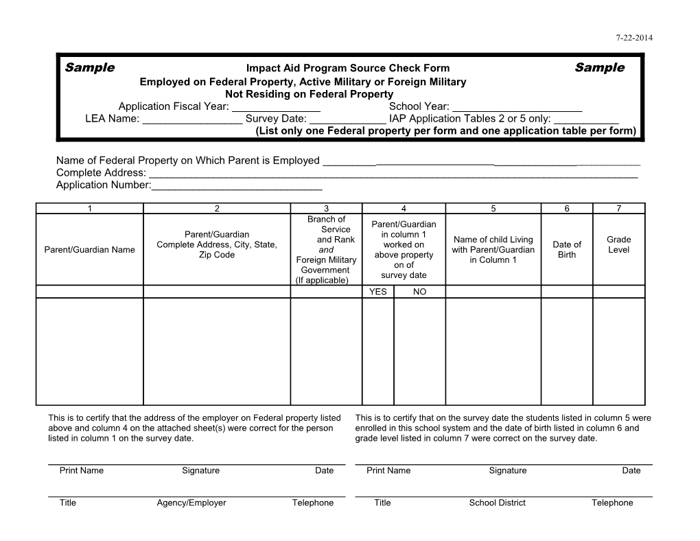 Impact Aid Program Section 8003 Sample Survey Form (MS Word)