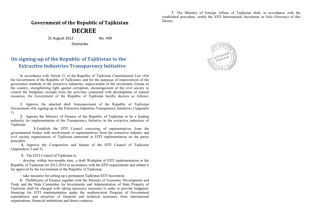 Government of the Republic of Tajikistandecree