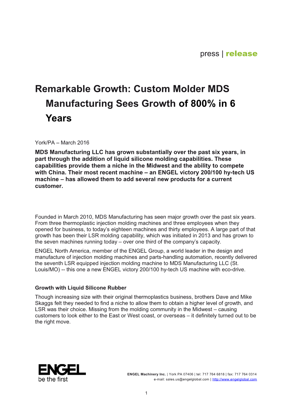 Remarkable Growth: Custom Molder MDS Manufacturing Sees Growth of 800% in 6 Years