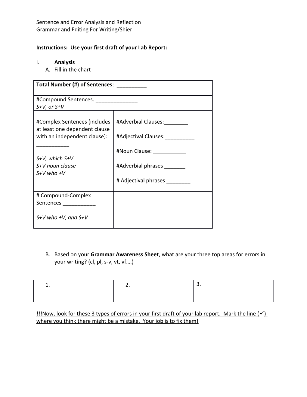 Instructions: Use Your First Draft of Your Lab Report