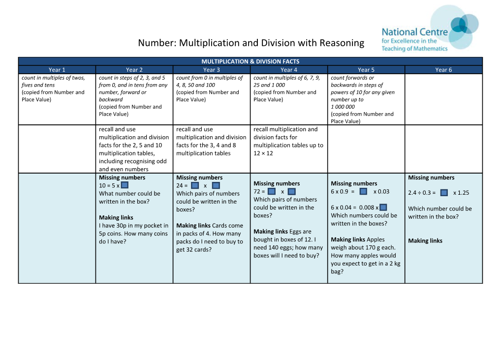 Number: Multiplication and Division with Reasoning