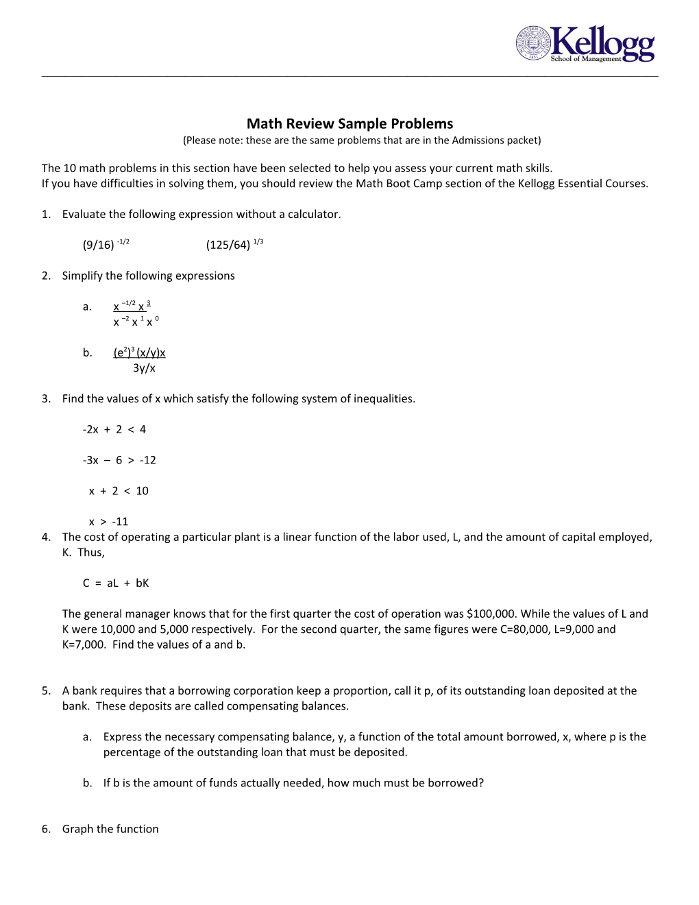 Math Review Sample Problems(Please Note: These Are the Same Problems That Are in the Admissions