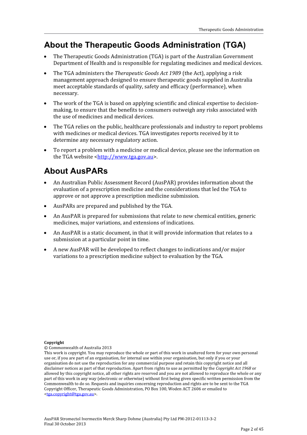 Australian Public Assessment for Ivermectin