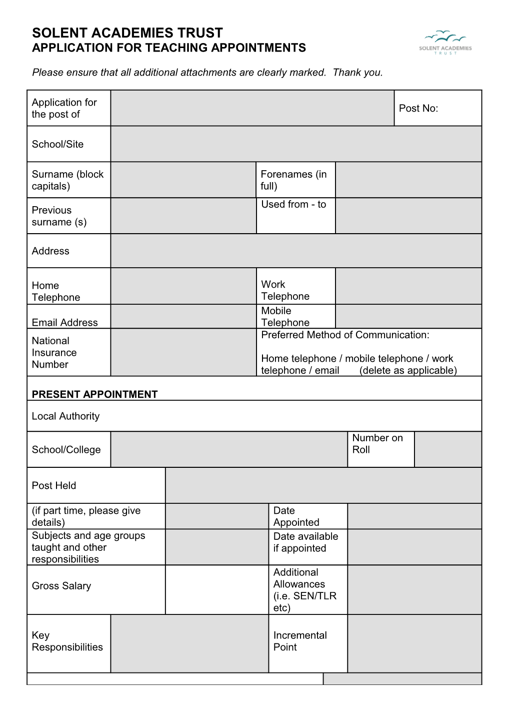 Application for Teachingappointments