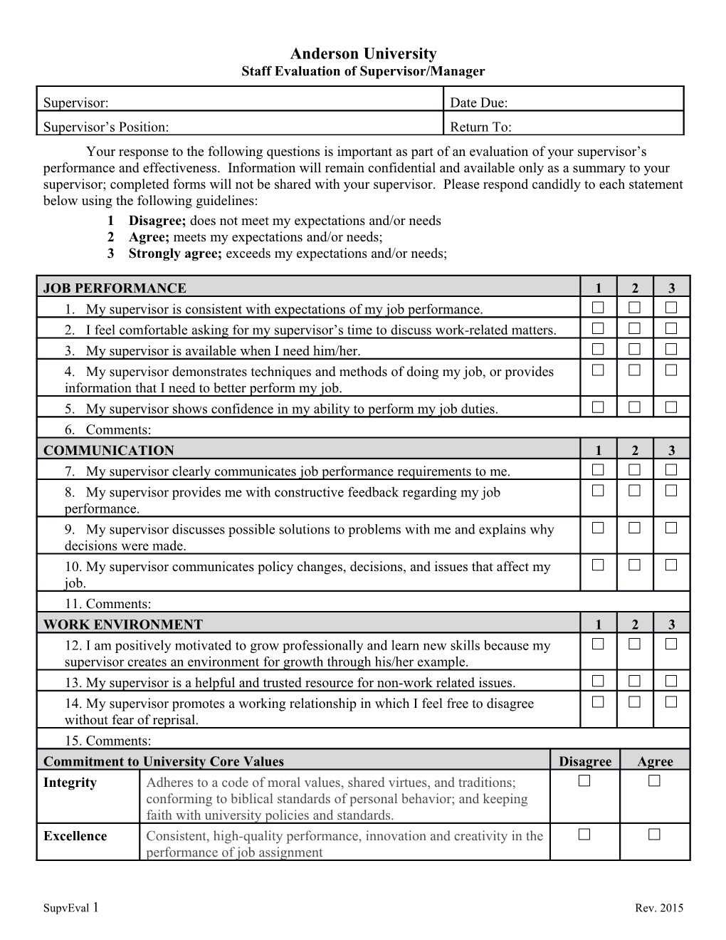 Staff Evaluation of Supervisor/Manager