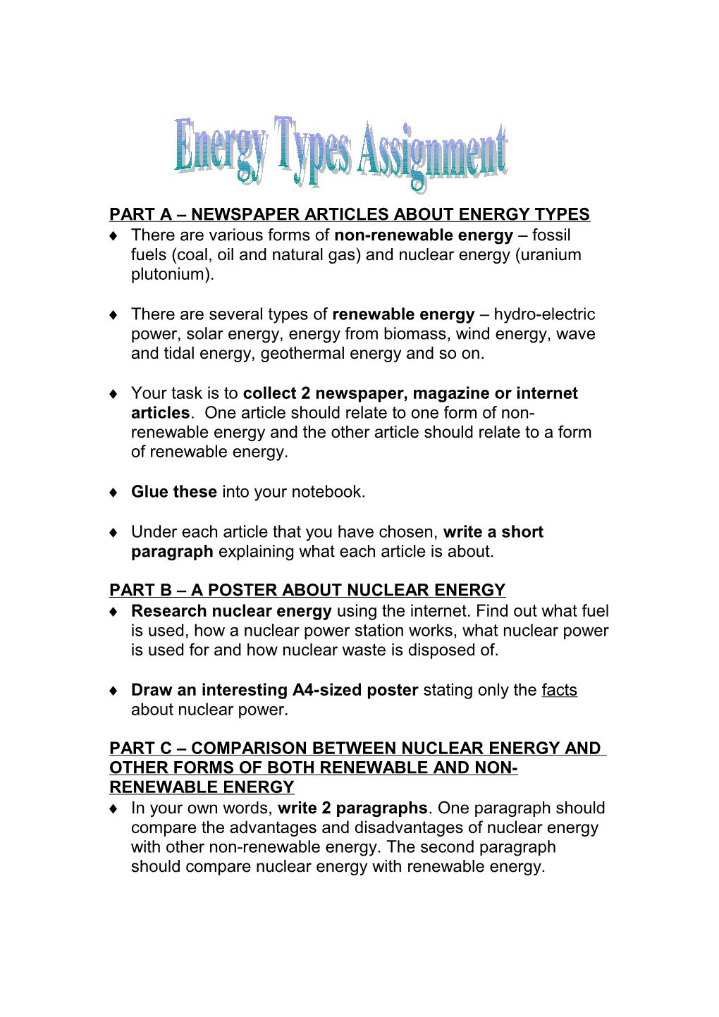 Part a Newspaper Articles About Energy Types