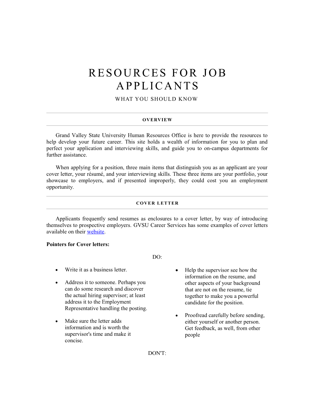 Resources for Job Applicants