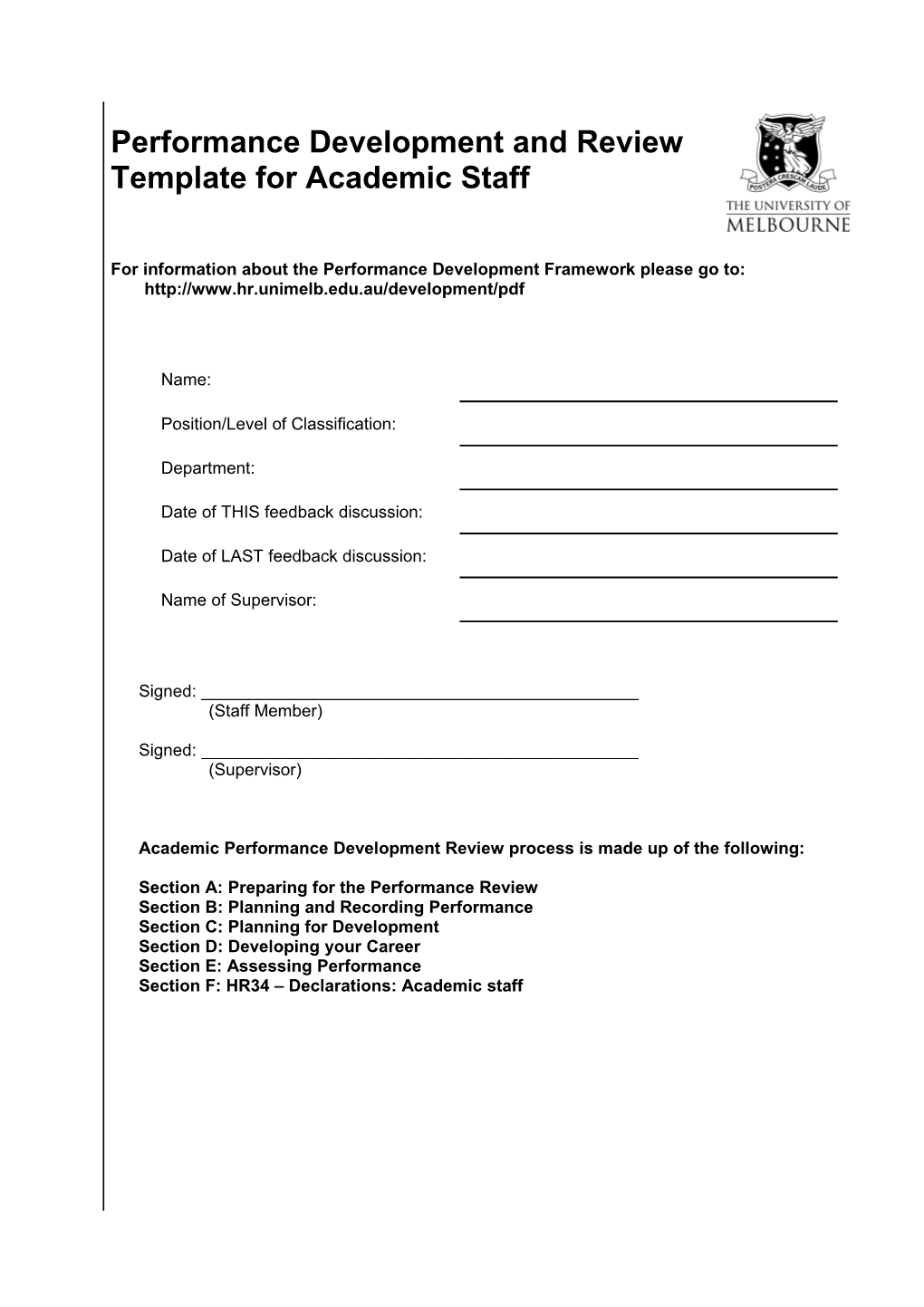 Performance Development And Review Template For Academic Staff