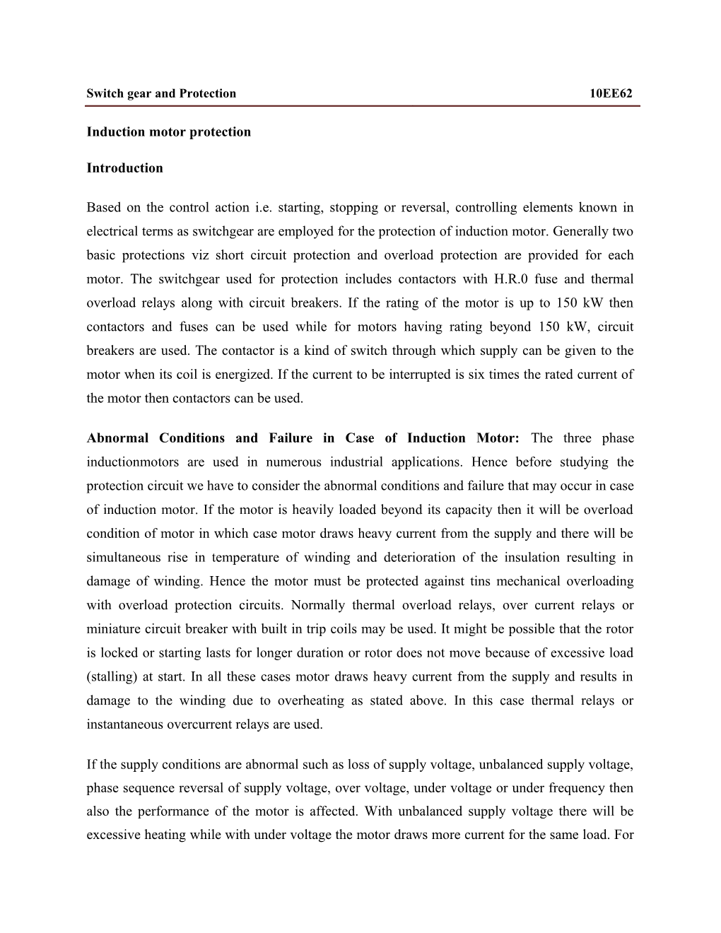 Induction Motor Protection