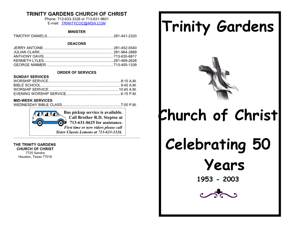 Trinity Gardens Church of Christ - March 2003 Schedule