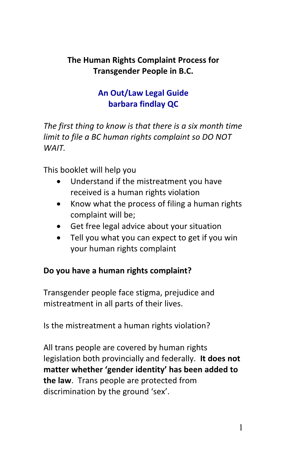 The Human Rights Complaint Process for Transgender People in B