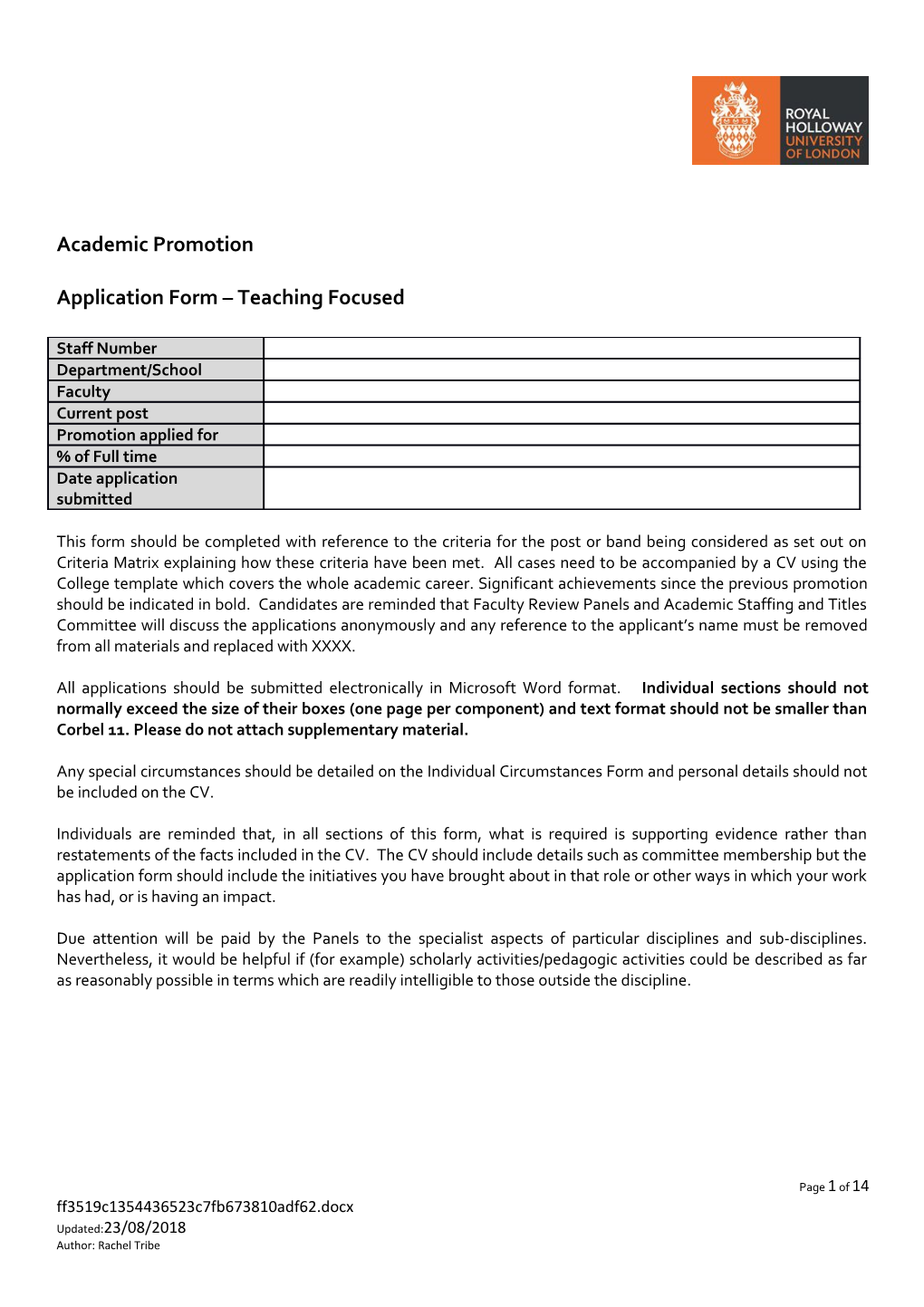 Form 1 - Academic Promotion