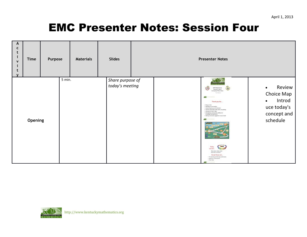 EMC Presenter Notes: Session Four