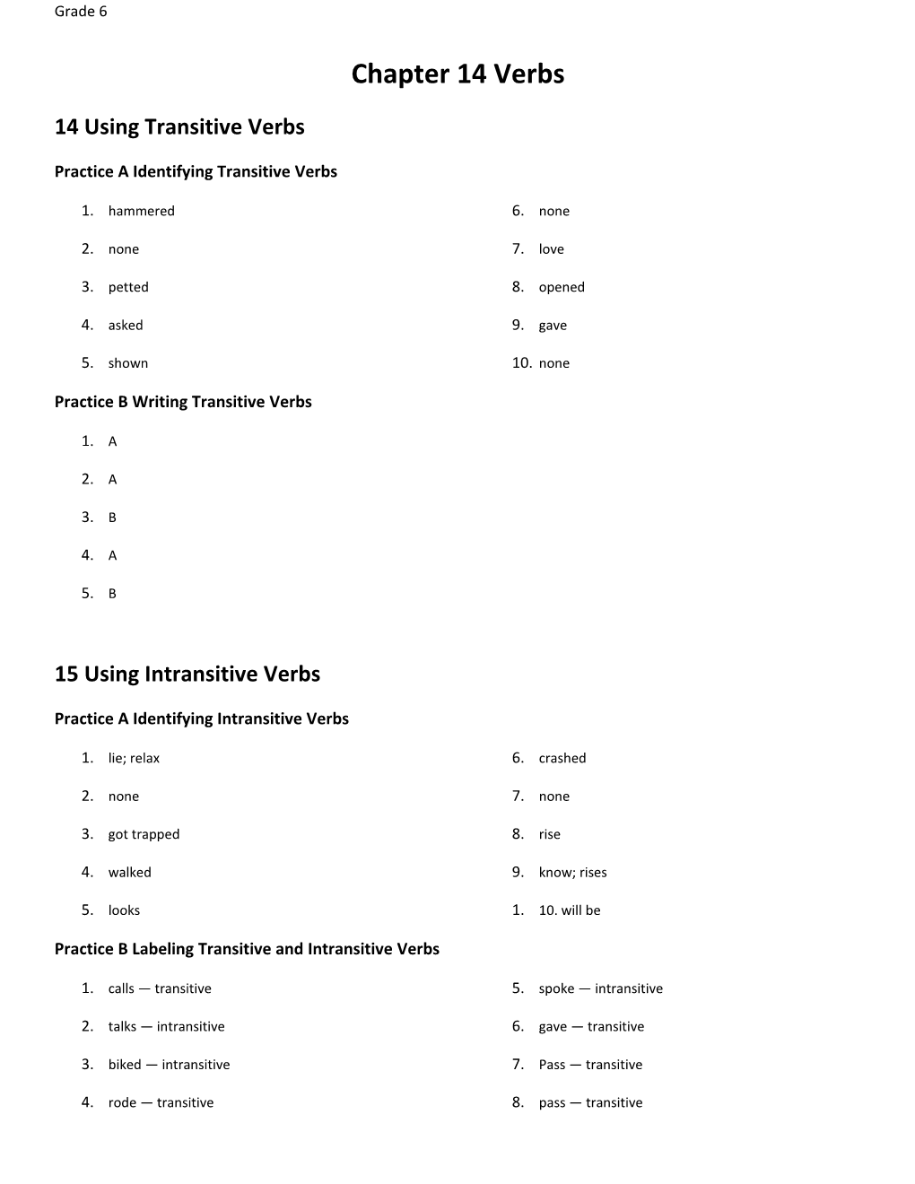 Practice a Identifying Transitive Verbs