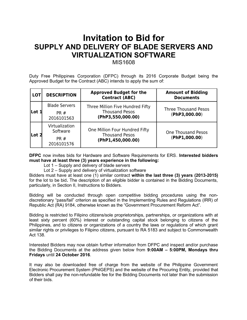 Supply and Delivery of Blade Servers and Virtualization Software