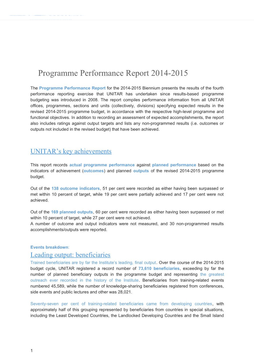 Programme Performance Report 2014-2015