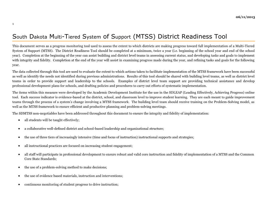 South Dakotamulti-Tieredsystem of Support (MTSS) District Readiness Tool