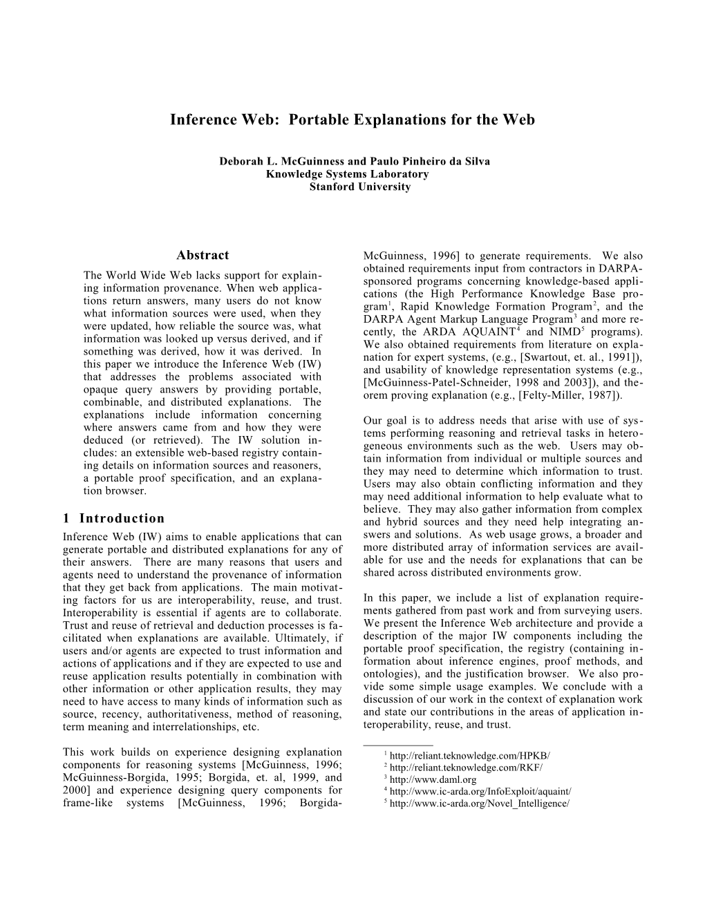 Inference Web: Portable Explanations for the Web