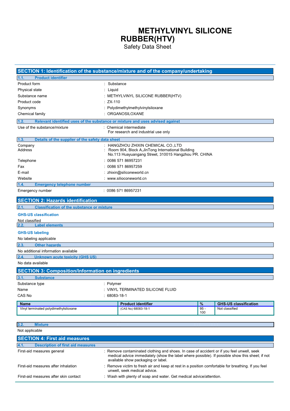 Methylvinyl Silicone Rubber(Htv)